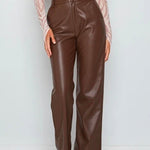 Margovil Faux Leather Straight Leg Trousers with Pockets afbeelding 4