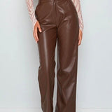 Margovil Faux Leather Straight Leg Trousers with Pockets afbeelding 4