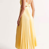 V Neck Cut Out Waist Sleeveless Pleated Maxi Dress(7 Colors Available!) afbeelding 2