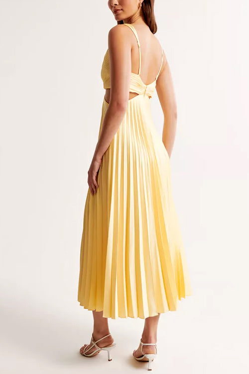 V Neck Cut Out Waist Sleeveless Pleated Maxi Dress(7 Colors Available!) afbeelding 2