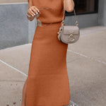 Cowl Neck Waisted Side Slit Midi Sweater Dress afbeelding 8