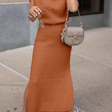 Cowl Neck Waisted Side Slit Midi Sweater Dress afbeelding 8