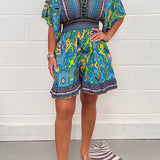 Margovil V Neck High Waist Wide Leg Printed Ruffle Romper afbeelding 2