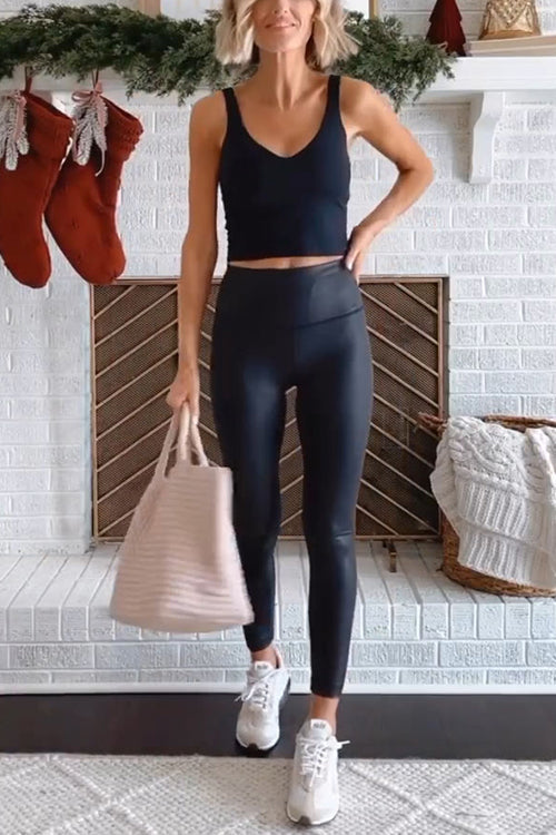 Margovil High Waist Faux Leather Full-length Leggings afbeelding 2