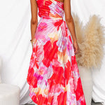 One Shoulder Sleeveless Print Asymmetric Maxi Pleated Dress afbeelding 2