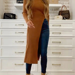 7 Colors Maillard Turtleneck High Slit Ribbed Knit Dress afbeelding 11