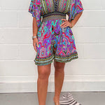 Margovil V Neck High Waist Wide Leg Printed Ruffle Romper afbeelding 3