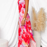 One Shoulder Sleeveless Print Asymmetric Maxi Pleated Dress afbeelding 3