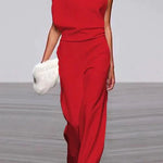 Margovil Cowl Neck One Shoulder Batwing Sleeve Party Suit afbeelding 2