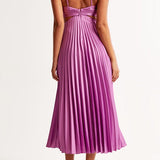 V Neck Cut Out Waist Sleeveless Pleated Maxi Dress(7 Colors Available!) afbeelding 7