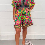 Margovil V Neck High Waist Wide Leg Printed Ruffle Romper afbeelding 4
