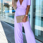 Margovil Deep V Neck Ruffle Sleeve High Waist Wide Leg Jumpsuit afbeelding 4