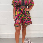 Margovil V Neck High Waist Wide Leg Printed Ruffle Romper afbeelding 5