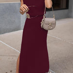 Cowl Neck Waisted Side Slit Midi Sweater Dress afbeelding 4