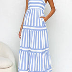 Margovil Spaghetti Strap Tiered Color Block Striped Maxi Dress afbeelding 6