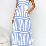 Margovil Spaghetti Strap Tiered Color Block Striped Maxi Dress afbeelding 6