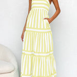 Margovil Spaghetti Strap Tiered Color Block Striped Maxi Dress afbeelding 7