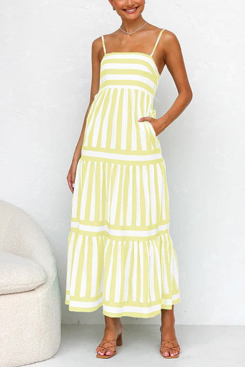 Margovil Spaghetti Strap Tiered Color Block Striped Maxi Dress afbeelding 7