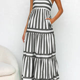 Margovil Spaghetti Strap Tiered Color Block Striped Maxi Dress afbeelding 8