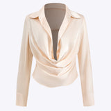 Emma | Timeless ruched satin long sleeve shirt