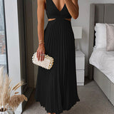 V Neck Cut Out Waist Sleeveless Pleated Maxi Dress(7 Colors Available!) afbeelding 8