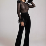 Cassandra Fur Sleeves Lace Slim Fit Jumpsuit afbeelding 2