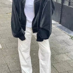 Evelyn Leather Bomber Jacket - Stylish and Timeless