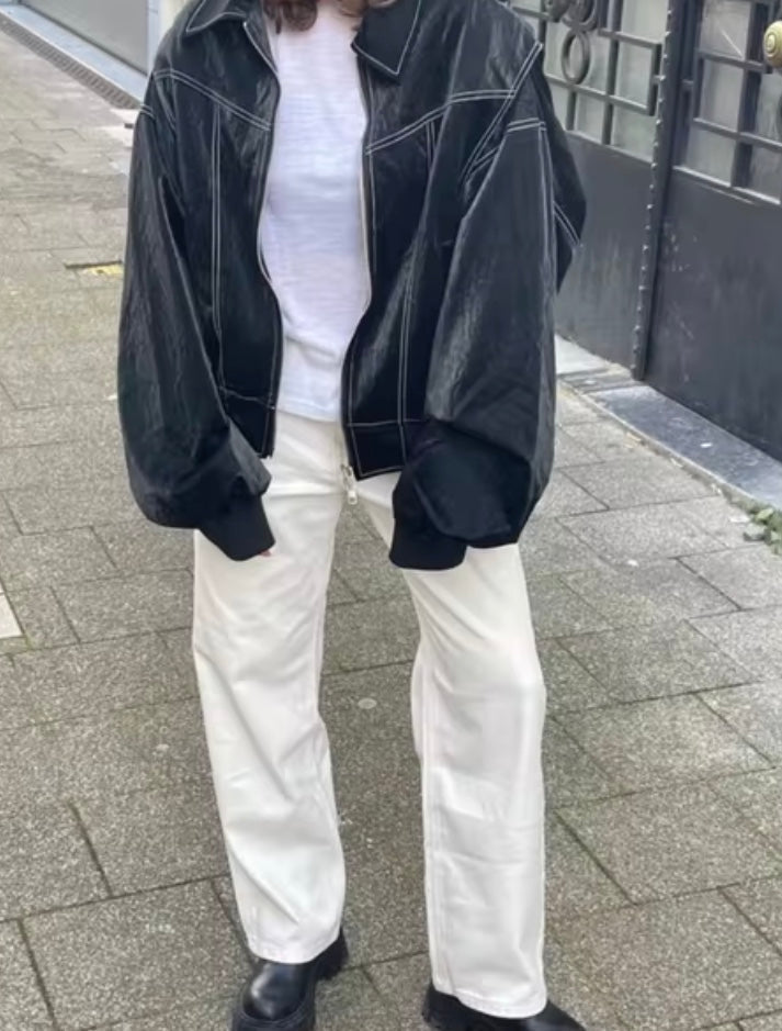 Evelyn Leather Bomber Jacket - Stylish and Timeless
