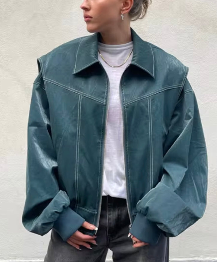 Evelyn Leather Bomber Jacket - Stylish and Timeless