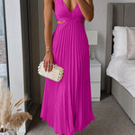 V Neck Cut Out Waist Sleeveless Pleated Maxi Dress(7 Colors Available!) afbeelding 3