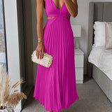 V Neck Cut Out Waist Sleeveless Pleated Maxi Dress(7 Colors Available!) afbeelding 3