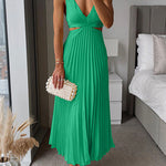 V Neck Cut Out Waist Sleeveless Pleated Maxi Dress(7 Colors Available!) afbeelding 4
