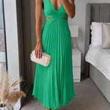 V Neck Cut Out Waist Sleeveless Pleated Maxi Dress(7 Colors Available!) afbeelding 4