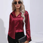 Elena | Chic Satin Long Sleeve Blouse