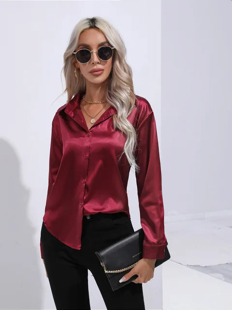 Elena | Chic Satin Long Sleeve Blouse