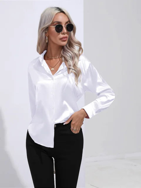 Elena | Chic Satin Long Sleeve Blouse