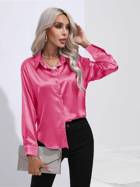 Elena | Chic Satin Long Sleeve Blouse