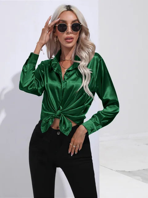 Elena | Chic Satin Long Sleeve Blouse