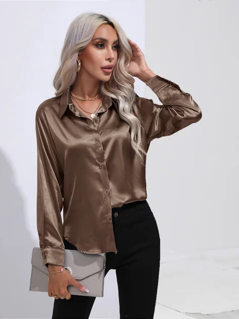 Elena | Chic Satin Long Sleeve Blouse