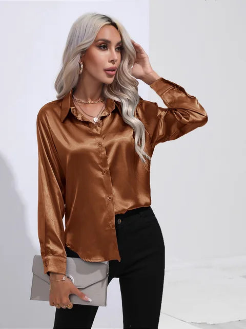 Elena | Chic Satin Long Sleeve Blouse