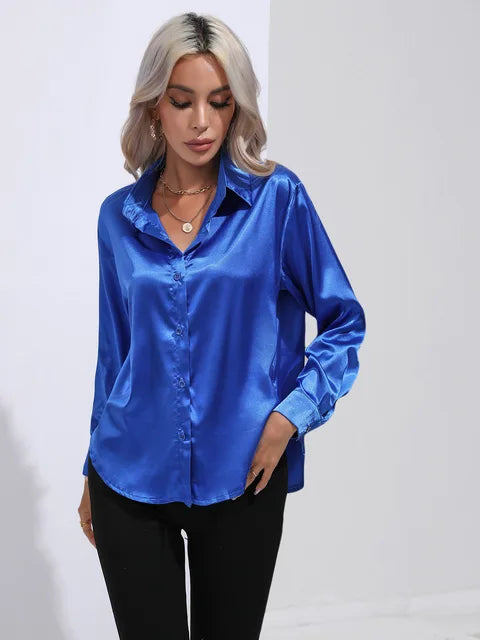 Elena | Chic Satin Long Sleeve Blouse