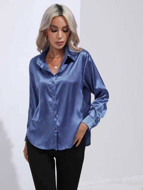 Elena | Chic Satin Long Sleeve Blouse