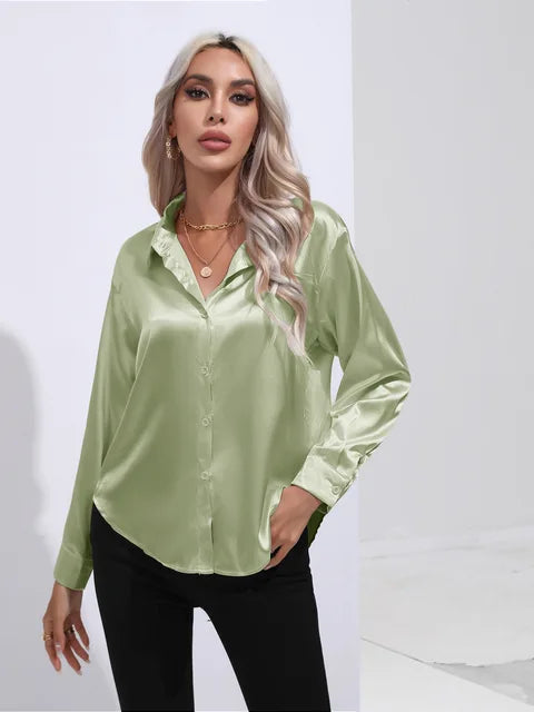 Elena | Chic Satin Long Sleeve Blouse