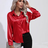 Elena | Chic Satin Long Sleeve Blouse