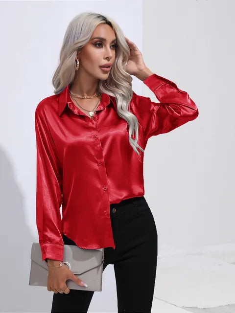 Elena | Chic Satin Long Sleeve Blouse