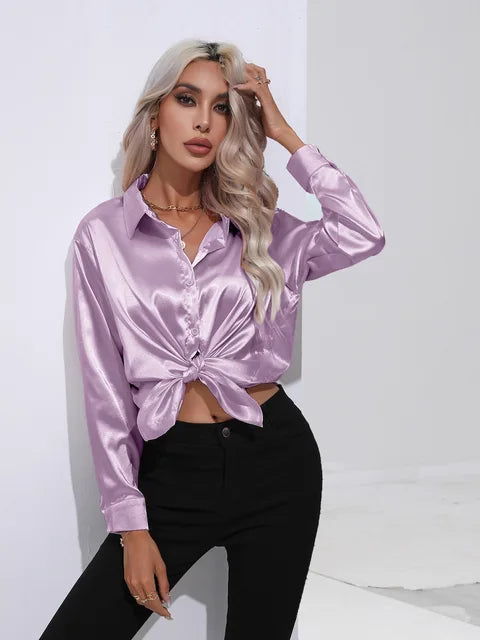 Elena | Chic Satin Long Sleeve Blouse
