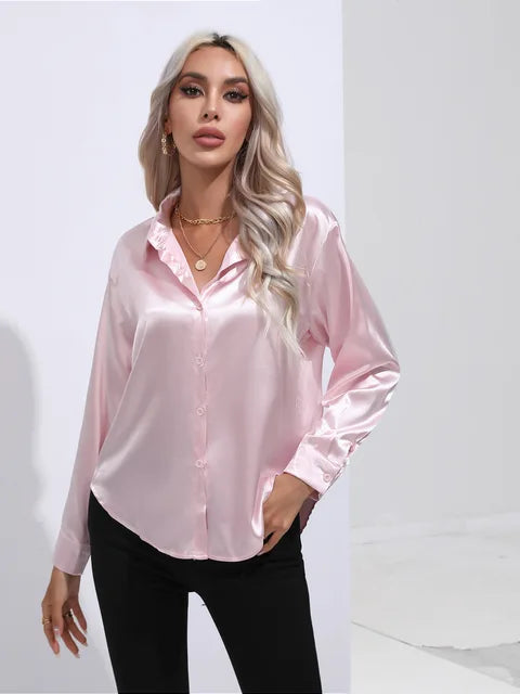 Elena | Chic Satin Long Sleeve Blouse