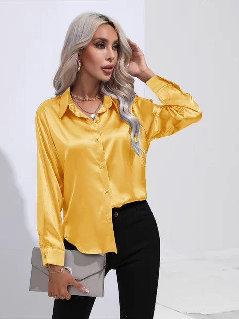 Elena | Chic Satin Long Sleeve Blouse