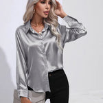 Elena | Chic Satin Long Sleeve Blouse