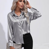 Elena | Chic Satin Long Sleeve Blouse